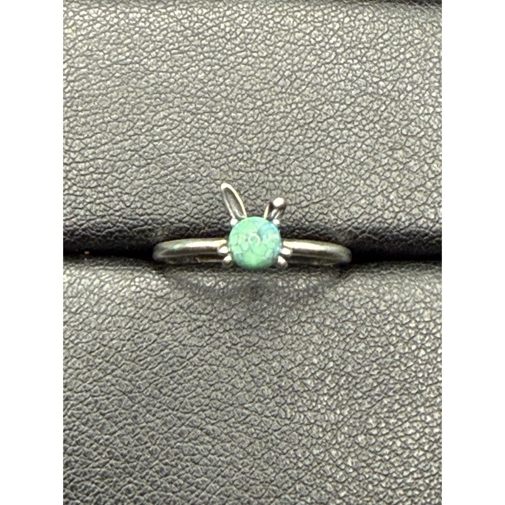 New Condition Sterling Silver Bunny Rabbit Ring Genuine Turquoise Size 7 J16